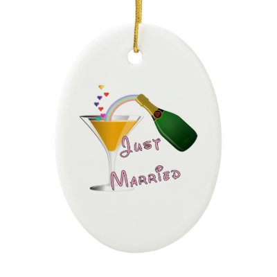 Just Married Champagne Wedding Toast Ornaments