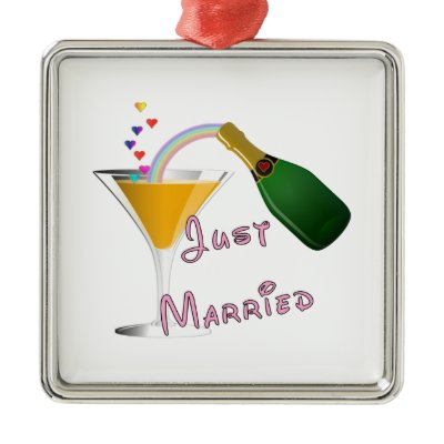 Just Married Champagne Wedding Toast Ornaments
