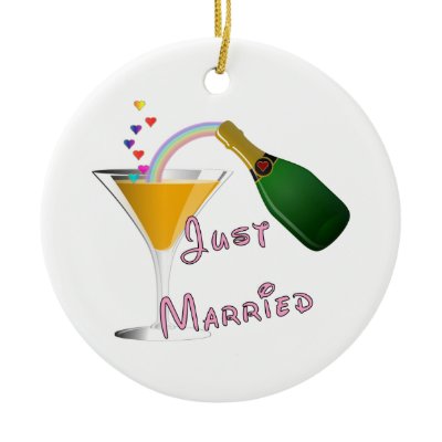 Just Married Champagne Wedding Toast Ornaments