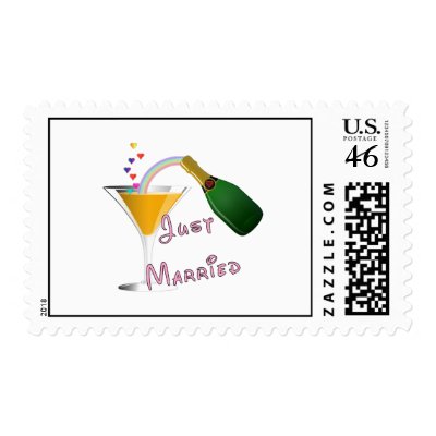 Just Married Champagne Wedding Toast Postage Stamp