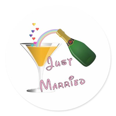 Just Married Champagne Wedding Toast Round Sticker
