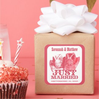 Just Married Cowboy CowGirl Hats Wedding Sticker sticker