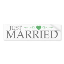 Just Married (Green Heart Scroll) bumper stickers