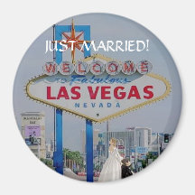 JUST MARRIED! In Fabulous Las Vegas Button Refrigerator Magnet