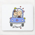 standard_mousepad - The new husband and wife ride off to their honeymoon on our Just Married stick figure bride and groom design that you can customize on the spot! Great for a wedding gift!