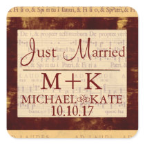 Just Married music note  labels Square Stickers