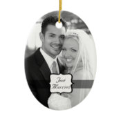 Just Married Oval Photo Ornament Black &amp; White
