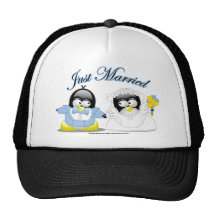 Just Married Penguins Mesh Hats