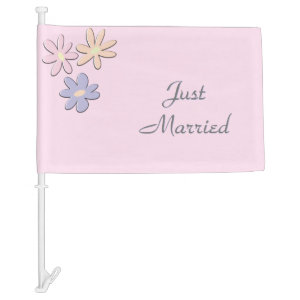 Just Married Pink Car Flag