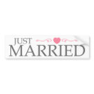 standard_bumpersticker - Just Married... This cute design is the perfect shirt for newlyweds to wear on their honeymoon.  Great bridal shower gift for any bride and groom.  See our shop for our complete line of bride and groom, wedding, honeymoon, and newlywed shirts and gifts.
