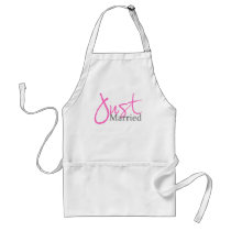 Just Married (Pink Script) aprons by LushLaundry Just Married (Pink Script) aprons