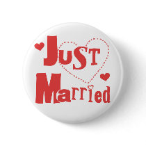 Just Married Red Heart buttons