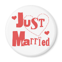 Just Married Red Heart magnets