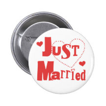 Just Married Red Heart Pinback Button