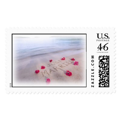 Just Married Sand Picture Postage Stamps