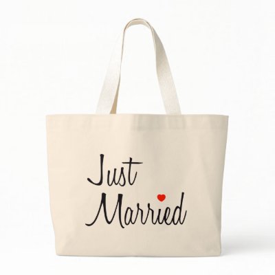 Just Married (Script With Red Heart) Bag