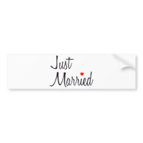 Just Married (Script With Red Heart) Bumper Stickers