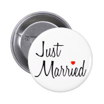 Just Married (Script With Red Heart) Button