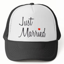 Just Married (Script With Red Heart) Mesh Hat