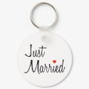 Just Married (Script With Red Heart) keychains