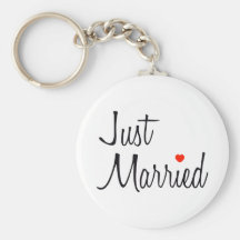 Just Married (Script With Red Heart) Keychains