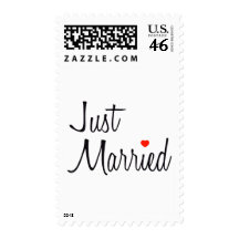 Just Married (Script With Red Heart) Postage Stamps