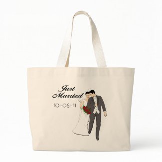 personalized Just Married tote bag