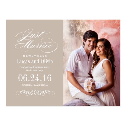 Just Married Wedding Announcements | Beige Taupe Postcard