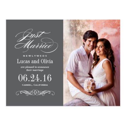 Just Married Wedding Announcements | Dark Gray Postcard