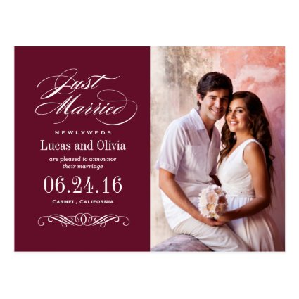 Just Married Wedding Announcements | Maroon Red Postcard