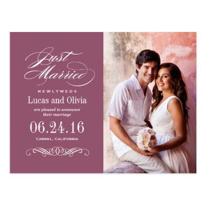 Just Married Wedding Announcements | Wine Red Postcard