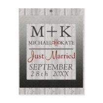 Just Married wedding decor barn wood Postcard