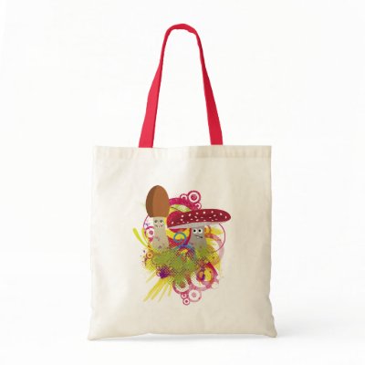 Just Two Happy Mushrooms Tote Canvas Bags by SocialiteDesigns