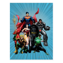 justice league new 52, jl new52, superman, wonder woman, aquaman, flash, cyborg, darkseid, batman, green lantern, dc comics, comic book covers, super heroes, Postcard with custom graphic design