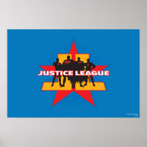 Justice League Silhouettes and Star Background Print