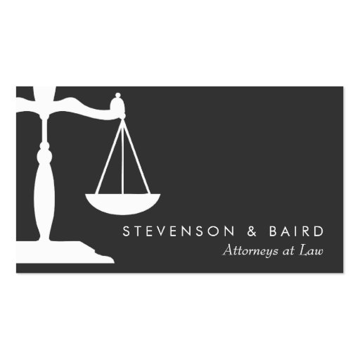 Justice Scale  Attorney Black and White Business Cards (front side)