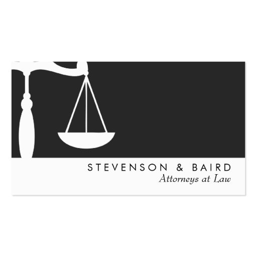 Justice Scale  Attorney Black and White Business Card Templates (front side)