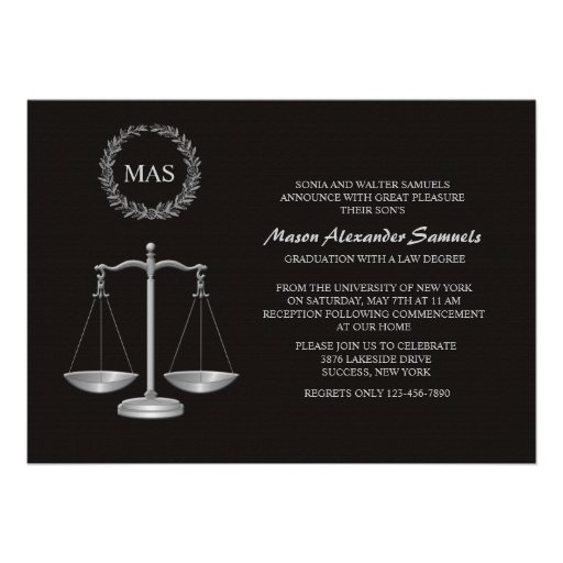 Justice Scale & Wreath Law School Graduation Inv Invitations