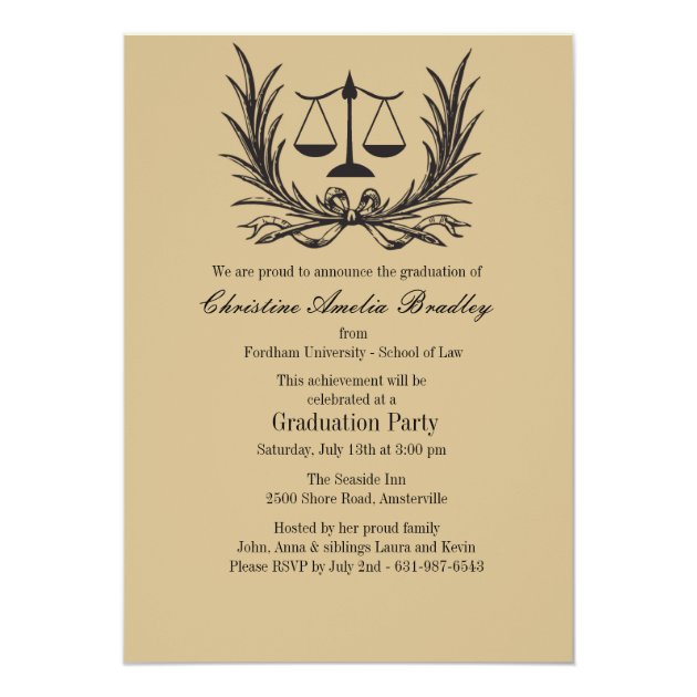 Justice Wreath Law School Graduation Invitation (front side)