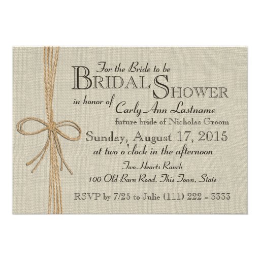 Jute Bow and Burlap Bridal Shower Personalized Announcement