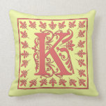 K INITIAL PILLOW - Pink K on YELLOW Background pillows