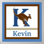 K is for Kangaroo and Boy Name Wall Art for Kids Print