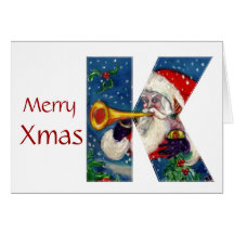 K LETTER / SANTA BUGLER MONOGRAM CARD
