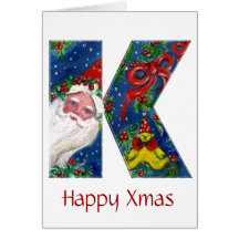 K LETTER / SANTA CLAUS WITH RED RIBBON MONOGRAM CARD
