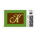 K Monogram Initial Green Brown Cream postage by Initialreaction K Monogram Initial Green Brown Cream postage