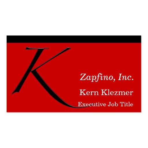 K - Zapfino Initial on Red Business Cards