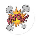 Ka Pow! Cartoon Round Stickers