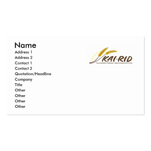 KAI-RID Standard Sized Business Cards