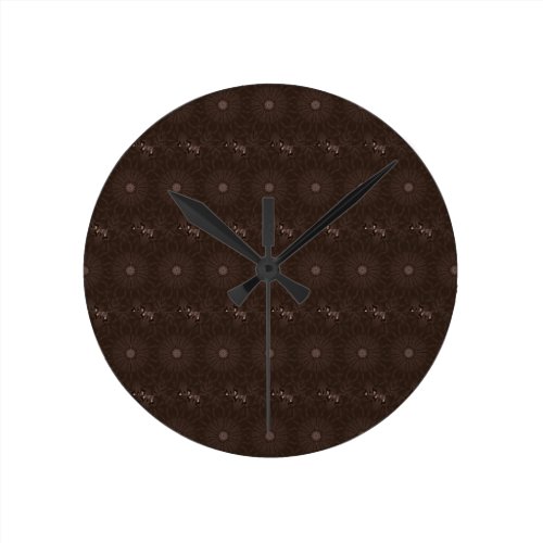 Kaleidoscope Design Rustic Brown Round Clock Kaleidoscope Design Rustic Brown Round Clock