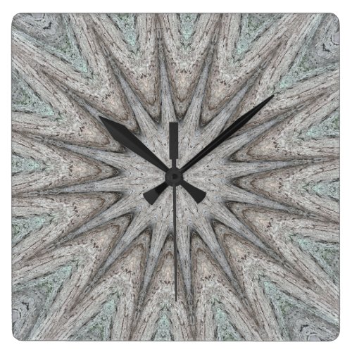 Kaleidoscope Design Rustic Light Gray Colors Square Wall Clock